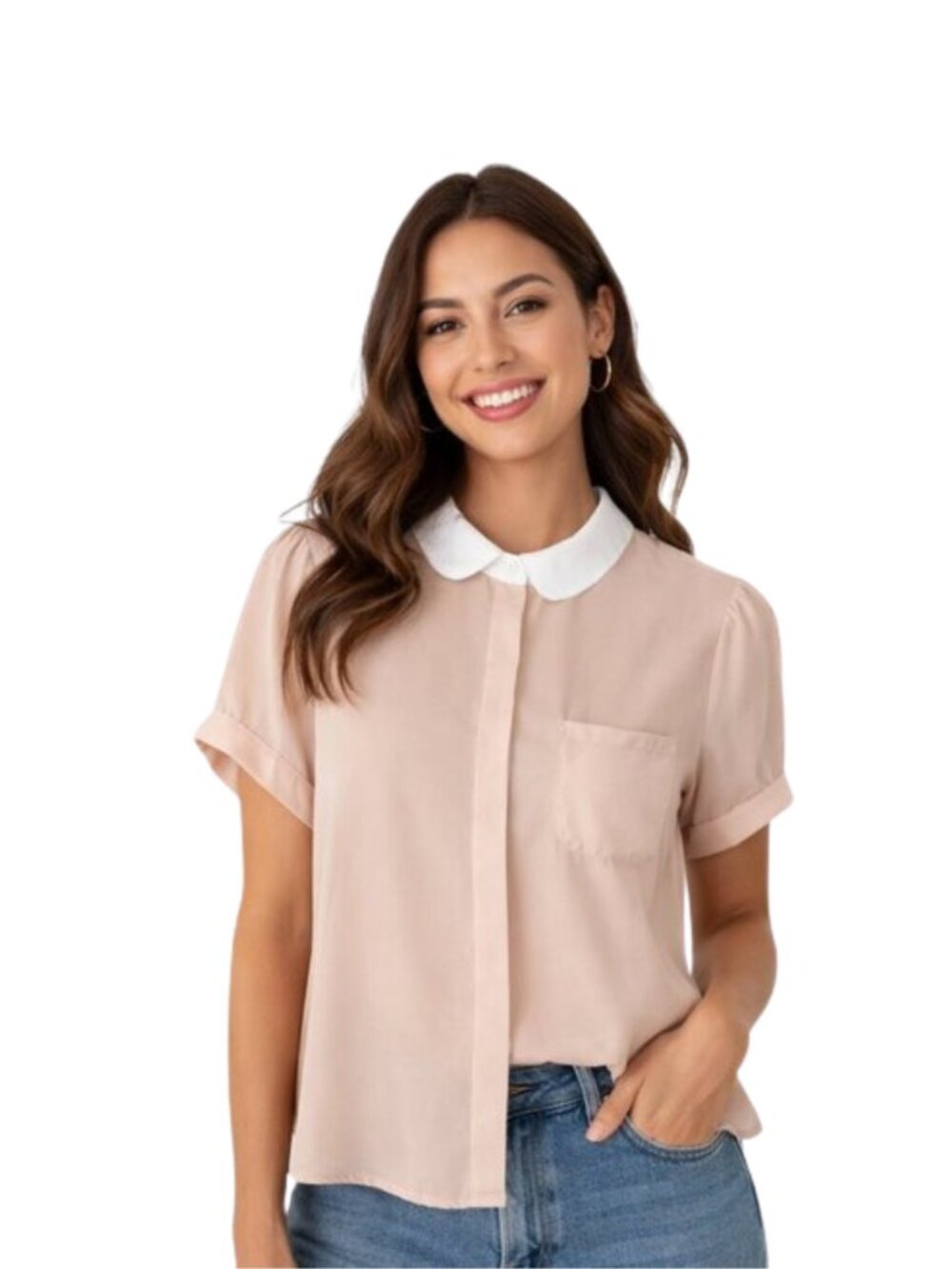 Forever 21 Peter Pan Collar Sheer Blouse Preppy Twee Medium
